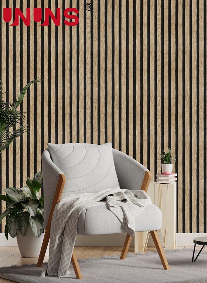 UNUNS 45cmx10m Wood Slat Wallpaper,Peel and Stick Self Adhesive Wood Wallpaper,PVC Decorative Removable Wallpaper,Waterproof Faux Wood Grating Stripe Contact Paper for Living Room Bedroom - Image 2